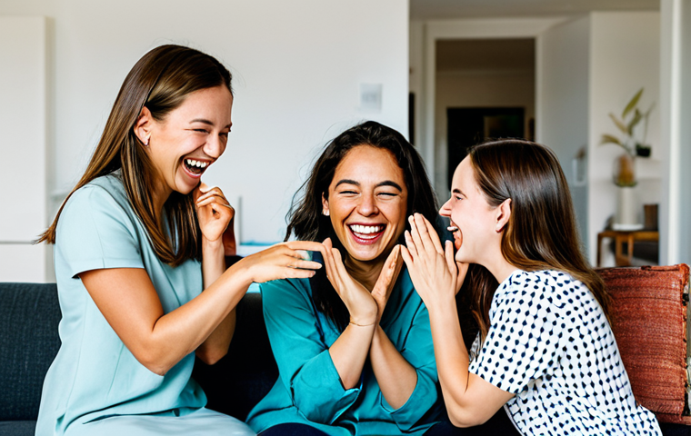 **

"A group of fully clothed friends laughing and playing Lineage together in a brightly lit living room, appropriate attire, safe for work, family-friendly, perfect anatomy, natural proportions, well-formed hands, proper finger count, professional, modest, vibrant colors, detailed background."

**